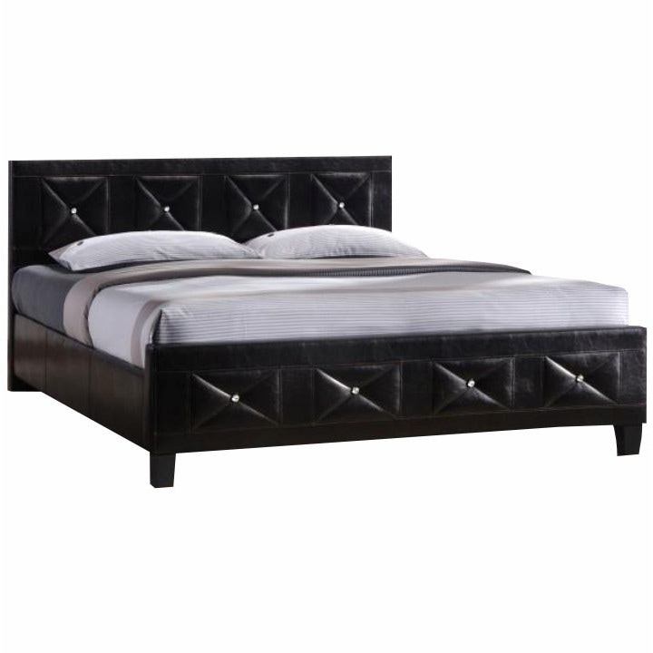 Pat tapitat dormitor,piele eco neagra/cristale,180x200 ,somiera inclusa,elegant,Bortis Impex