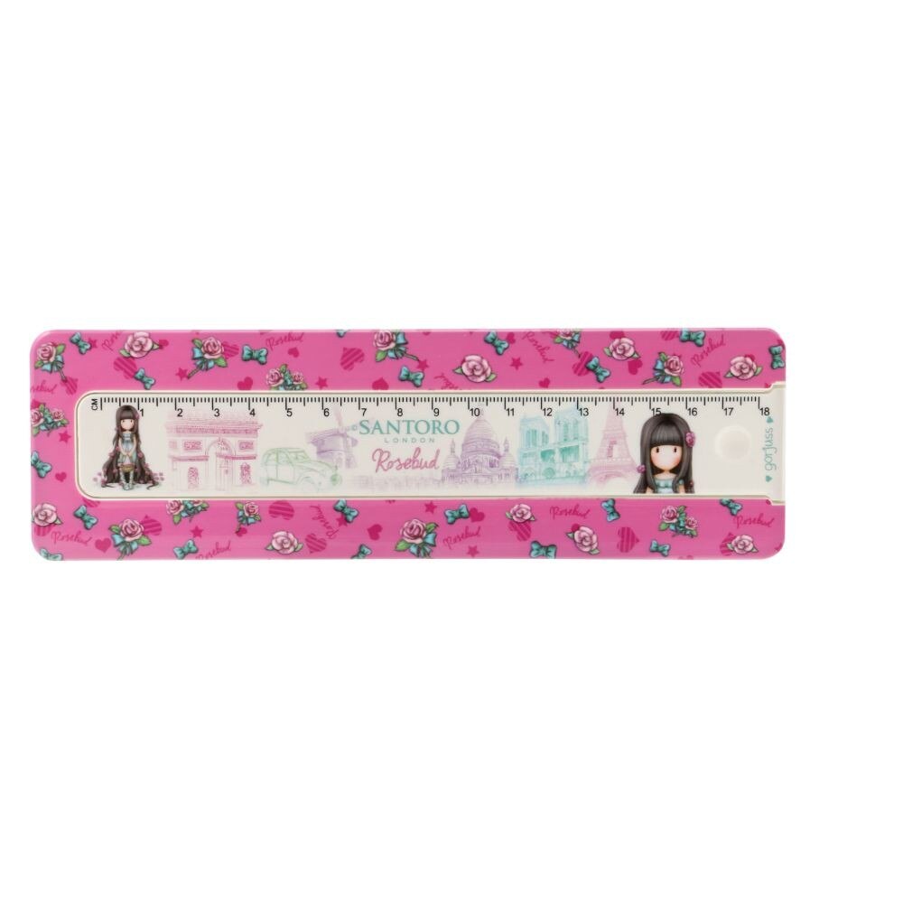 Penar din plastic cu rigla Gorjuss Cityscape - Rosebud, 6.5 x 21 x 2.5 cm