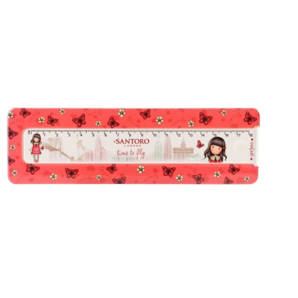 Penar din plastic cu rigla Gorjuss Cityscape - Time to Fly, 6.5 x 21 x 2.5 cm
