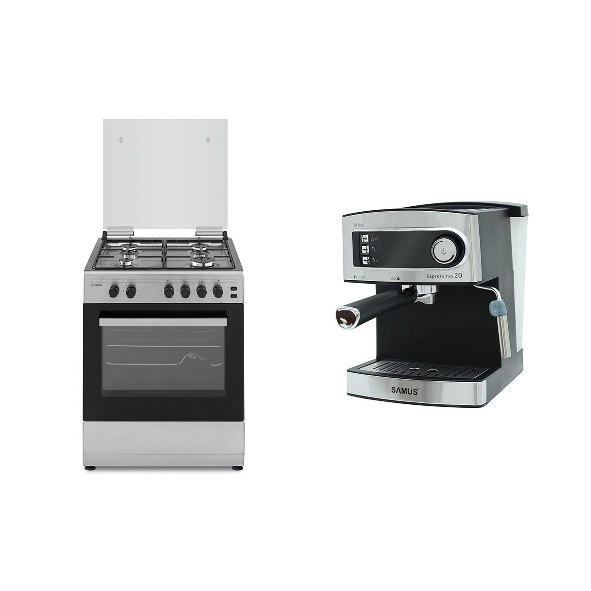 Pachet Aragaz Samus SM661XPGS + Espressor Samus Espressimo 20 Silver