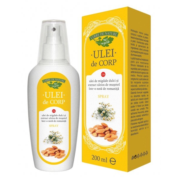 Ulei de corp cu ulei de migdale dulci, extract uleios de musetel intr-o nota de romanita 200 ml