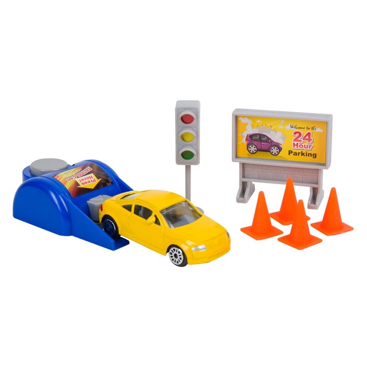 Játékautó készlet indítóval, 7x3x2,5 cm, tarka