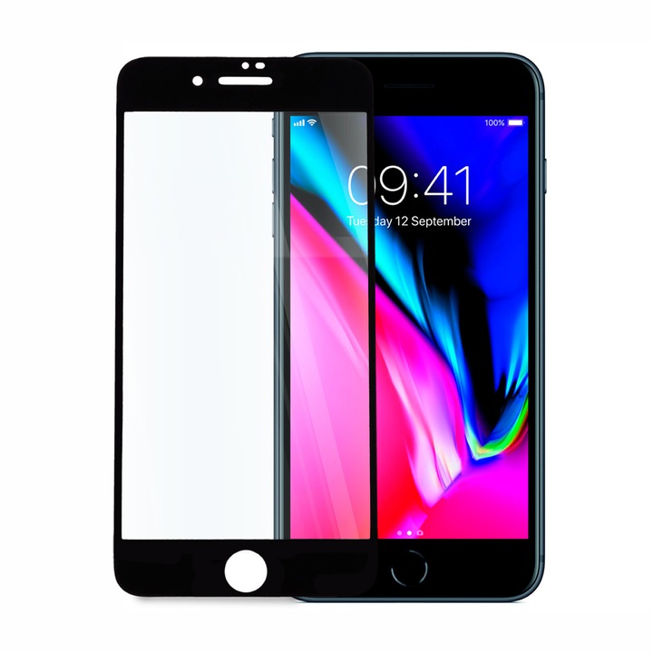 Стъклен протектор 5D Tempered Glass, Full Glue за Apple iPhone 7/8 Plus, Черен