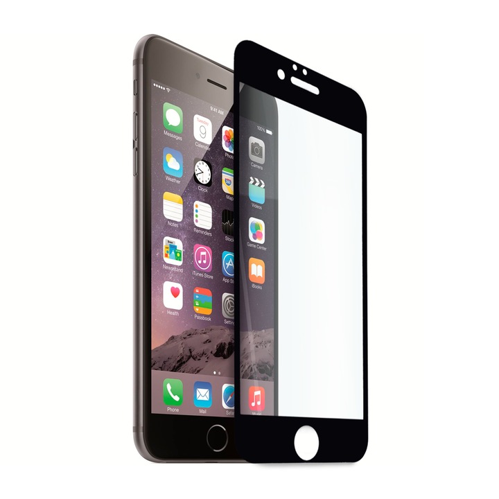 Иновативен 9D стъклен протектор за iPhone 6 Plus, Цялостно покритие и залепване, Черен
