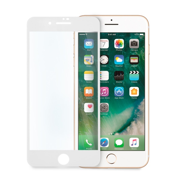 Стъклен Протектор за Apple iPhone 7 Plus, Удароустойчив, Full Coverage, Бял