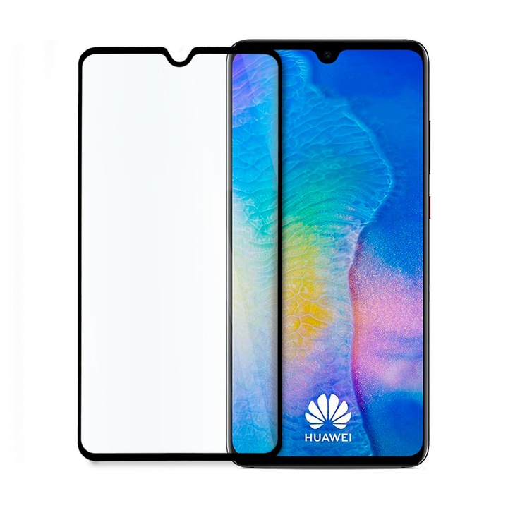 Стъклен Протектор Tempered Glass, за Дисплей за Huawei Mate 20, Full Glue, Full Cover, Черен