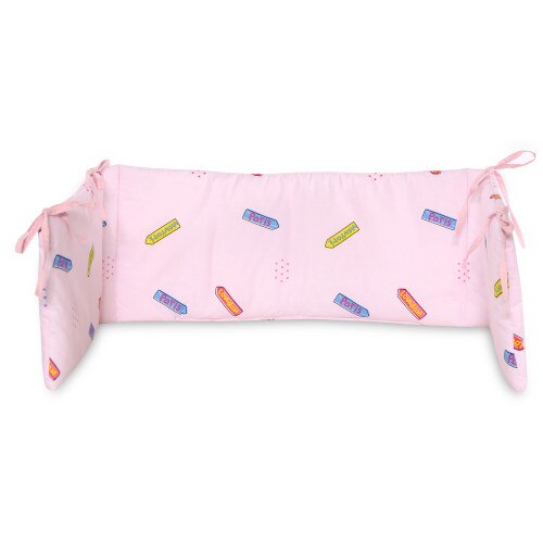 Protectie Lorelli Laterala Pat, 140 x 27 cm, Bumbac Ranforce, Traveling Pink