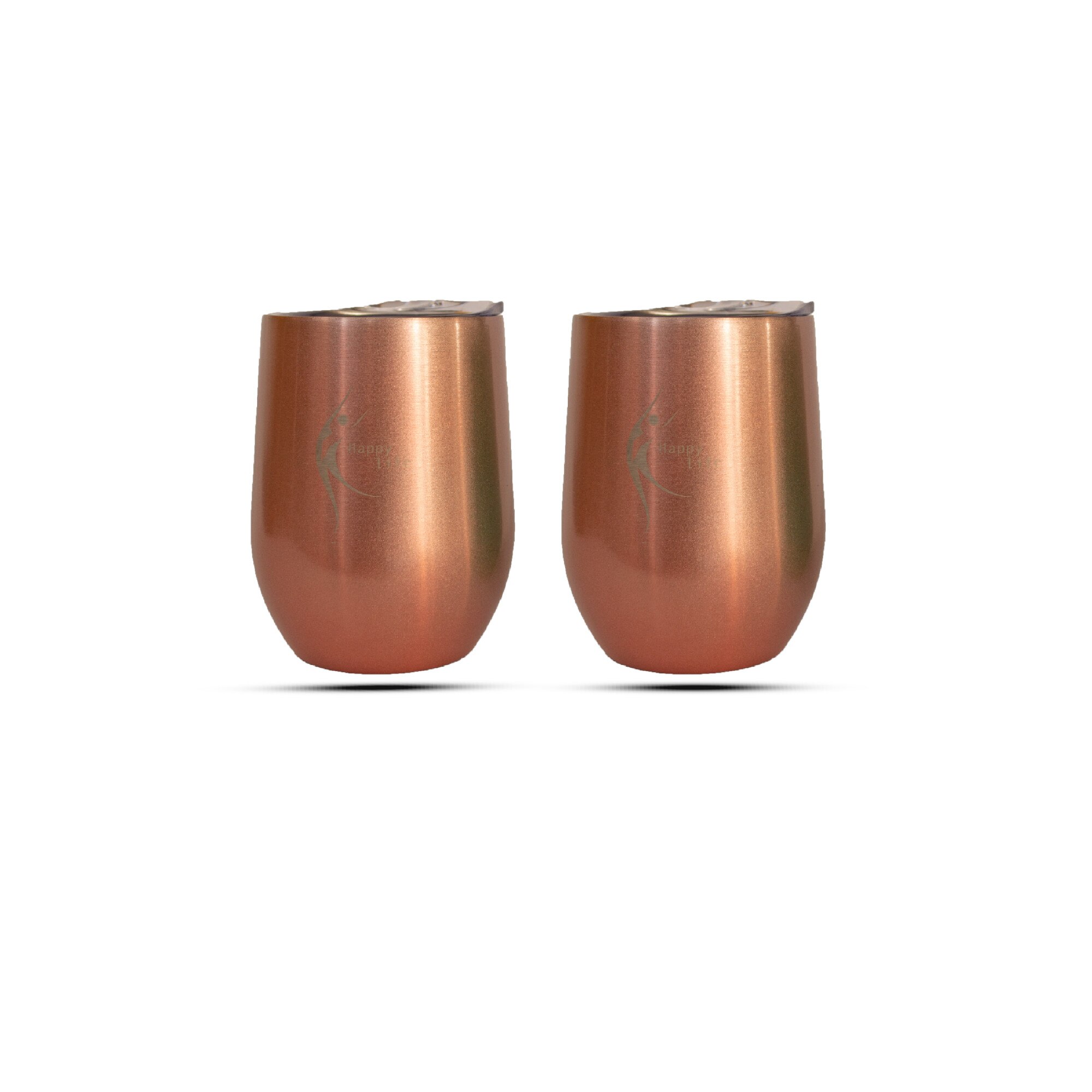 Cana Termos set 2 buc, Happy Life, Inox, 350 ml, cu capac fara BPA, Rose Gold