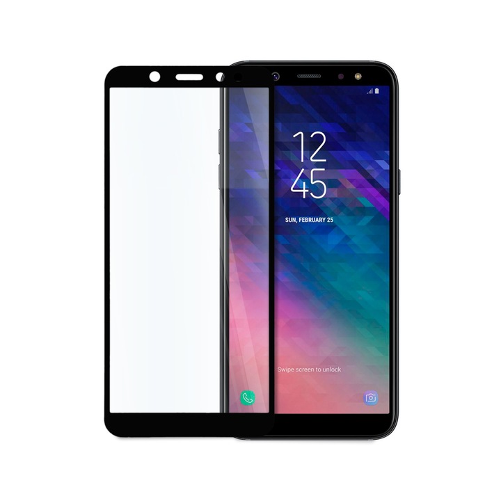Стъклен Протектор, за Samsung A6 Plus 2018, 9D Технология, Full Glue, Full Cover, Черен