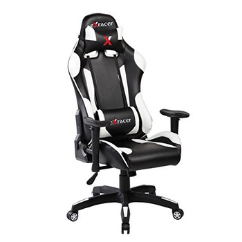 Scaun gaming Kring Racer X, brate reglabile, suport cervical si lombar, PU, Alb/Negru Scaun gaming Kring Racer X, brate reglabile, suport cervical si lombar, PU, Alb/Negru