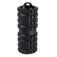 Cilindru Yoga, Masaj Miofascial TECHFIT, foam roller cu vibratii pe 3 viteze, Terapie Trigger Point, Negru