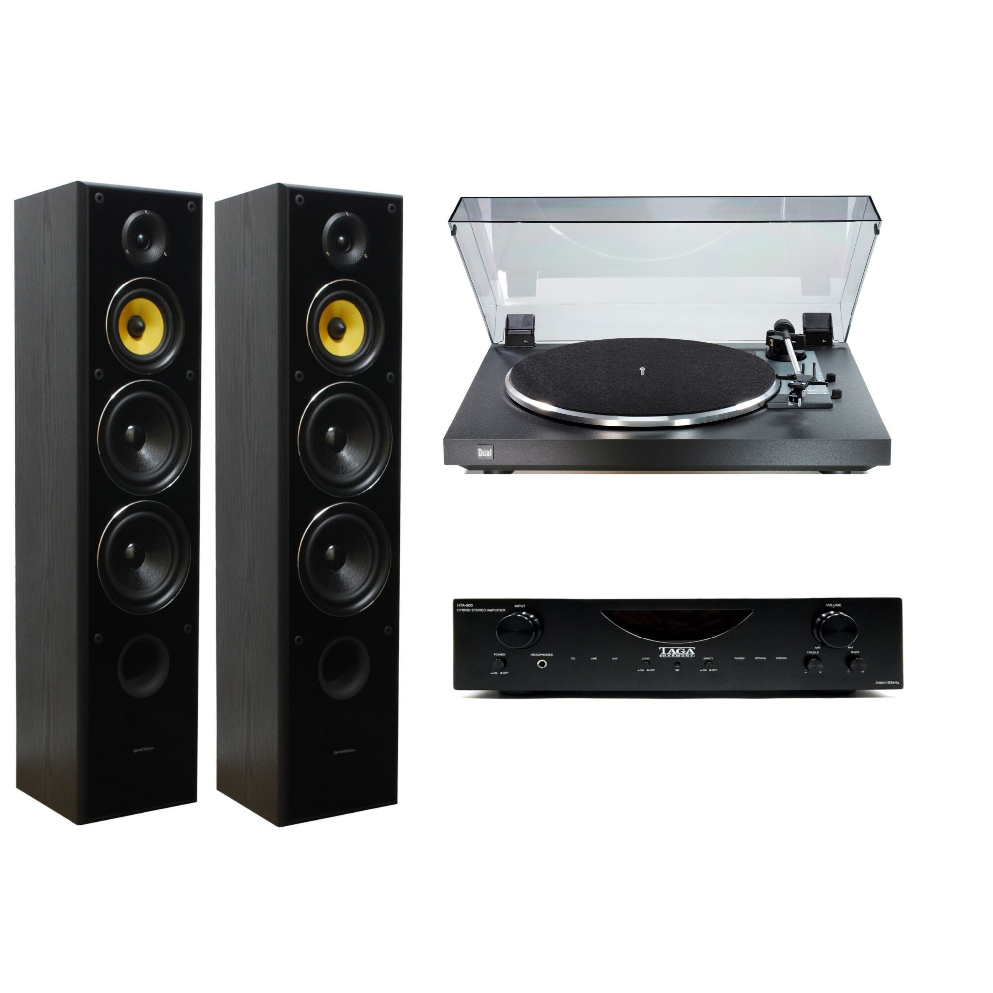 Sistem audio complet Taga HTA-800 + Dual CS 415-2 + Taga Tav 606F SE, Negru