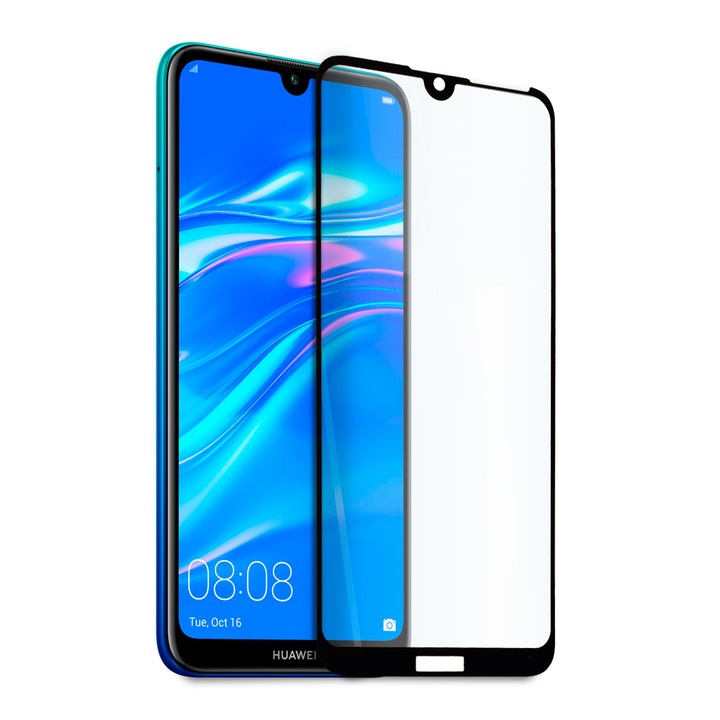 Folie protectie de sticla, Hicute, Compatibila cu Huawei Y7 (2019), Negru