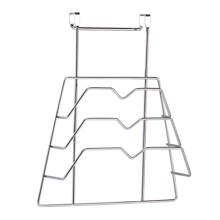 Suport bucatarie VENITIVO®, pentru 3 capace, 33 x 27.5 x 10 cm, din metal, culoare cromat