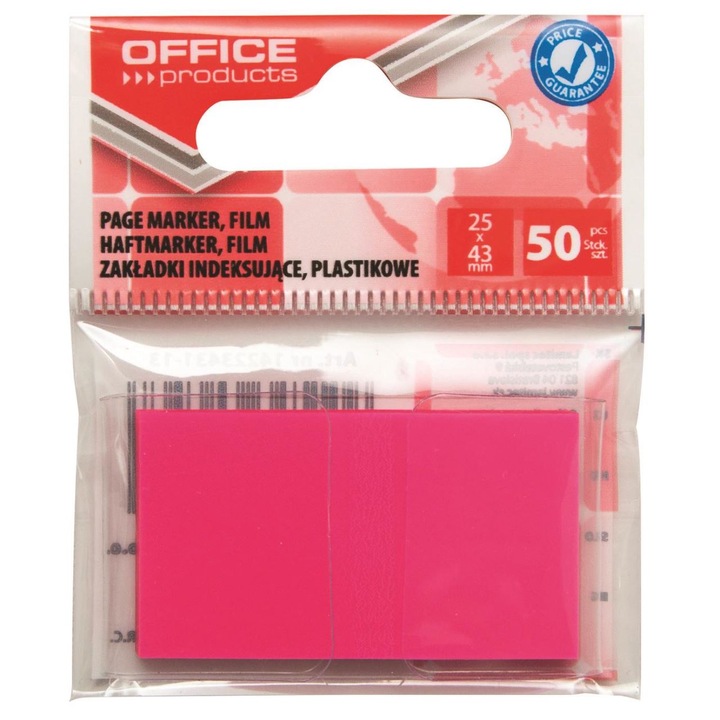 Етикети за отбелязване на страници OFFICE Products, 25 X 43 mm, 50 листа, пластмасови, неоново розови