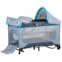 Patut iMK® pentru bebe, cu leagan pentru copii cu 2 etaje, pliabil, cu balansoar, masuta de schimb, roti cu frana de siguranta, sunete/muzica interactiva si husa de transport, 95 x 128 x 65 cm