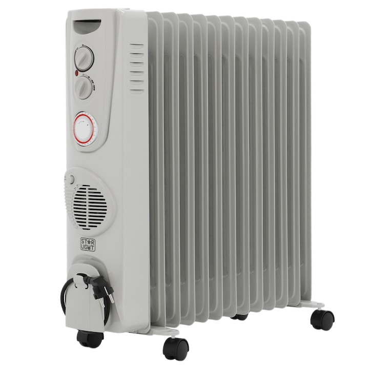 Star-Light YOHF13 olajradiátor, 2500 W, 13 tagos, 3 fokozat, termosztát, időzítő, ventilátor, fagyvédelem, Szürke