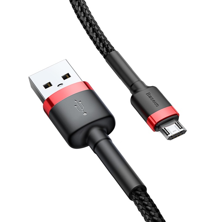 Зареждащ кабел/зарядно Baseus с Micro-USB, Бързо зареждане, 1 м, 2.4A, Черен/Червен
