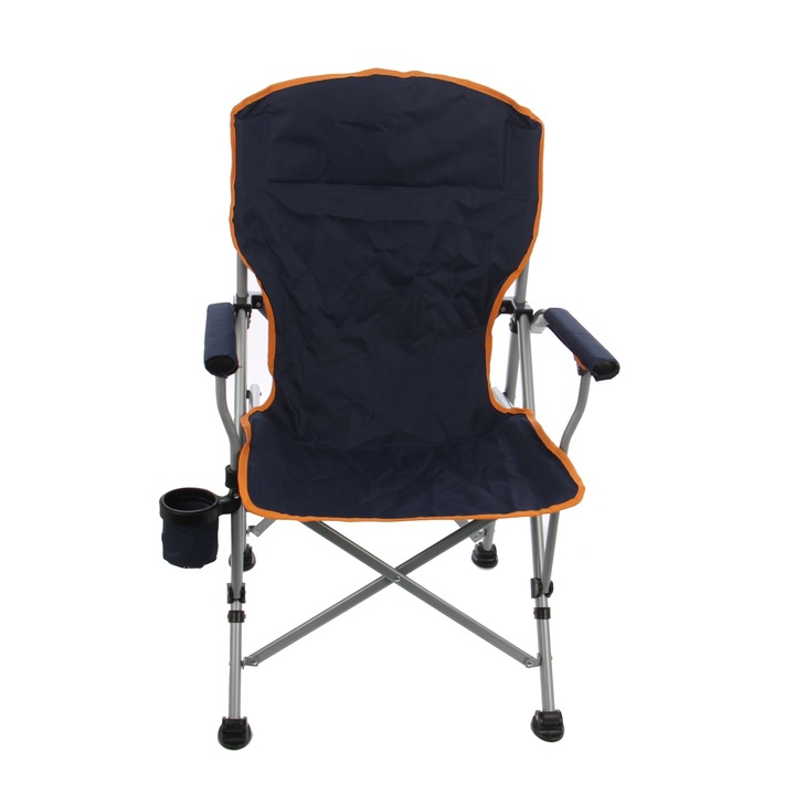 Scaun camping pliant Style, structura metalica cu brate si suport pahare,culoare negru 64 x 60 x 47/96 cm