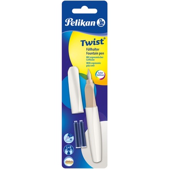 Stilou Pelikan Twist, include doua rezerve, cu grip, ergonomic, blister, alb perla Stilou Pelikan Twist, include doua rezerve, cu grip, ergonomic, blister, alb perla