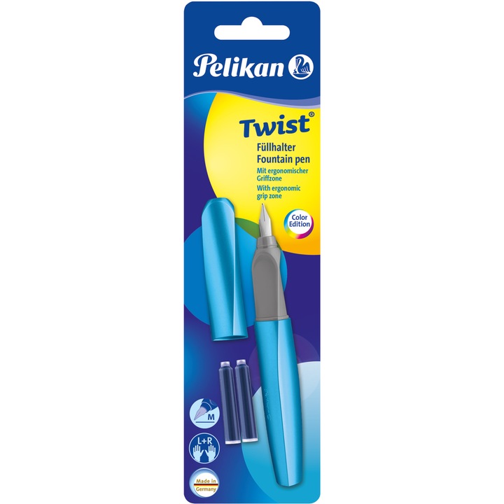 Pelikan Twist toll, két utántöltő, markolat, ergonomikus, kék