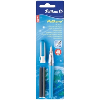 Stilou Pelikan Pelikano, pentru dreptaci, patroane L, cu doua patroane, blister, gri Stilou Pelikan Pelikano, pentru dreptaci, patroane L, cu doua patroane, blister, gri