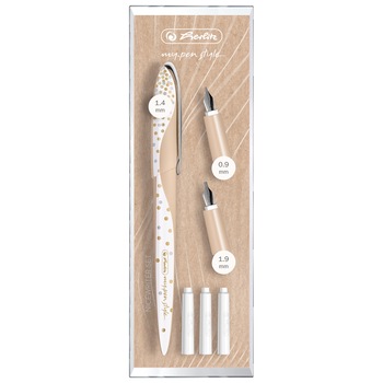 Stilou Herlitz MyPen Style Caligrafic, cu 3 penite 0,9 / 1,4 / 1,9, in cutie eleganta, motiv Pure Glam Stilou Herlitz MyPen Style Caligrafic, cu 3 penite 0,9 / 1,4 / 1,9, in cutie eleganta, motiv Pure Glam