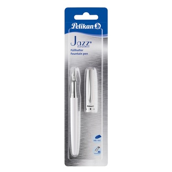 Stilou Pelikan Jazz Elegance, penita M, cu doua patroane, blister, alb Stilou Pelikan Jazz Elegance, penita M, cu doua patroane, blister, alb