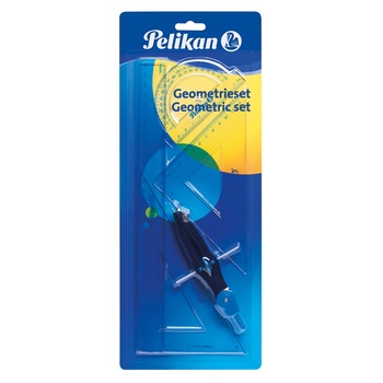Set 5 piese geometrie Pelikan, compas, rigla, raportor, 2 echere Set 5 piese geometrie Pelikan, compas, rigla, raportor, 2 echere