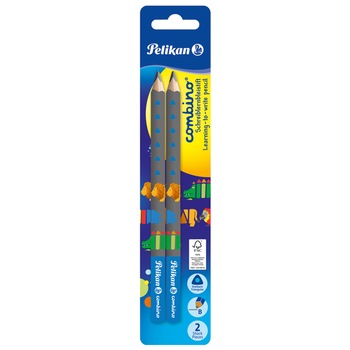 Set Creion grafit Pelikan Combino, invata sa scrii, mina B, lacuit, blister, albastru, 2 buc/set Set Creion grafit Pelikan Combino, invata sa scrii, mina B, lacuit, blister, albastru, 2 buc/set