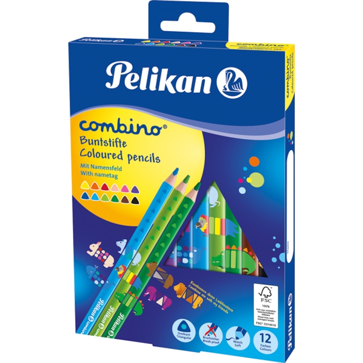 Pelikan Combino Színes ceruza készlet, lakkozott, háromszögű, 12 darab/szett