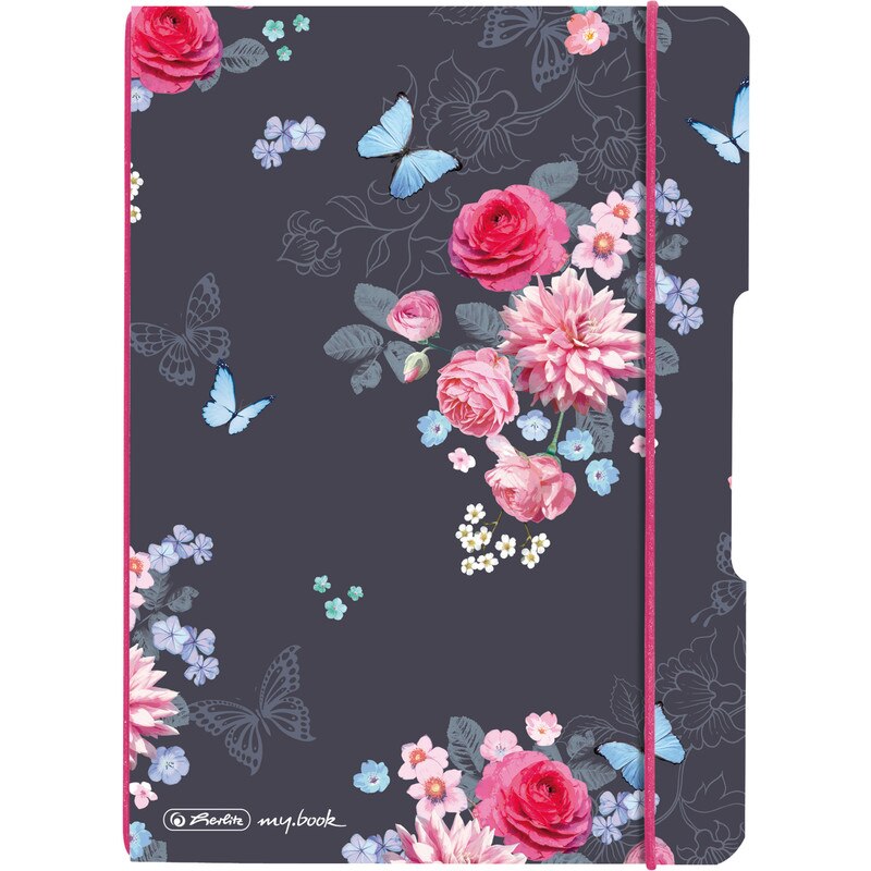 Caiet Herlitz MyBook Flex, flowers, A5, 40 file, cu elastic, matematica, coperta PP, roz