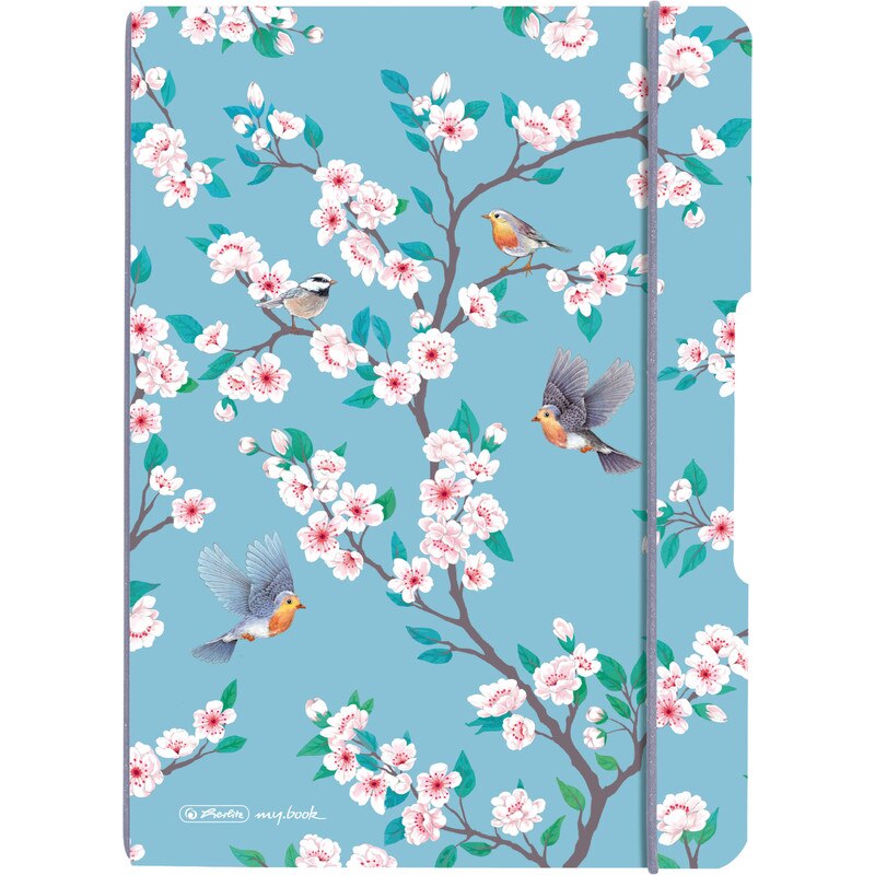Caiet Herlitz MyBook Flex, birds, A5, 40 file, cu elastic, matematica, coperta PP, gri