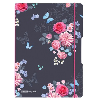 Caiet Herlitz, MyBook Flex, A4, 2x40f, 80gr, dictando+patratele, coperta Ladylike Flowers, elastic roz Caiet Herlitz, MyBook Flex, A4, 2x40f, 80gr, dictando+patratele, coperta Ladylike Flowers, elastic roz