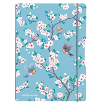 Caiet Herlitz MyBook Flex Ladylike Birds, A4, 2x40 file, cu elastic, dictando si matematica, coperta PP, gri Caiet Herlitz MyBook Flex Ladylike Birds, A4, 2x40 file, cu elastic, dictando si matematica, coperta PP, gri