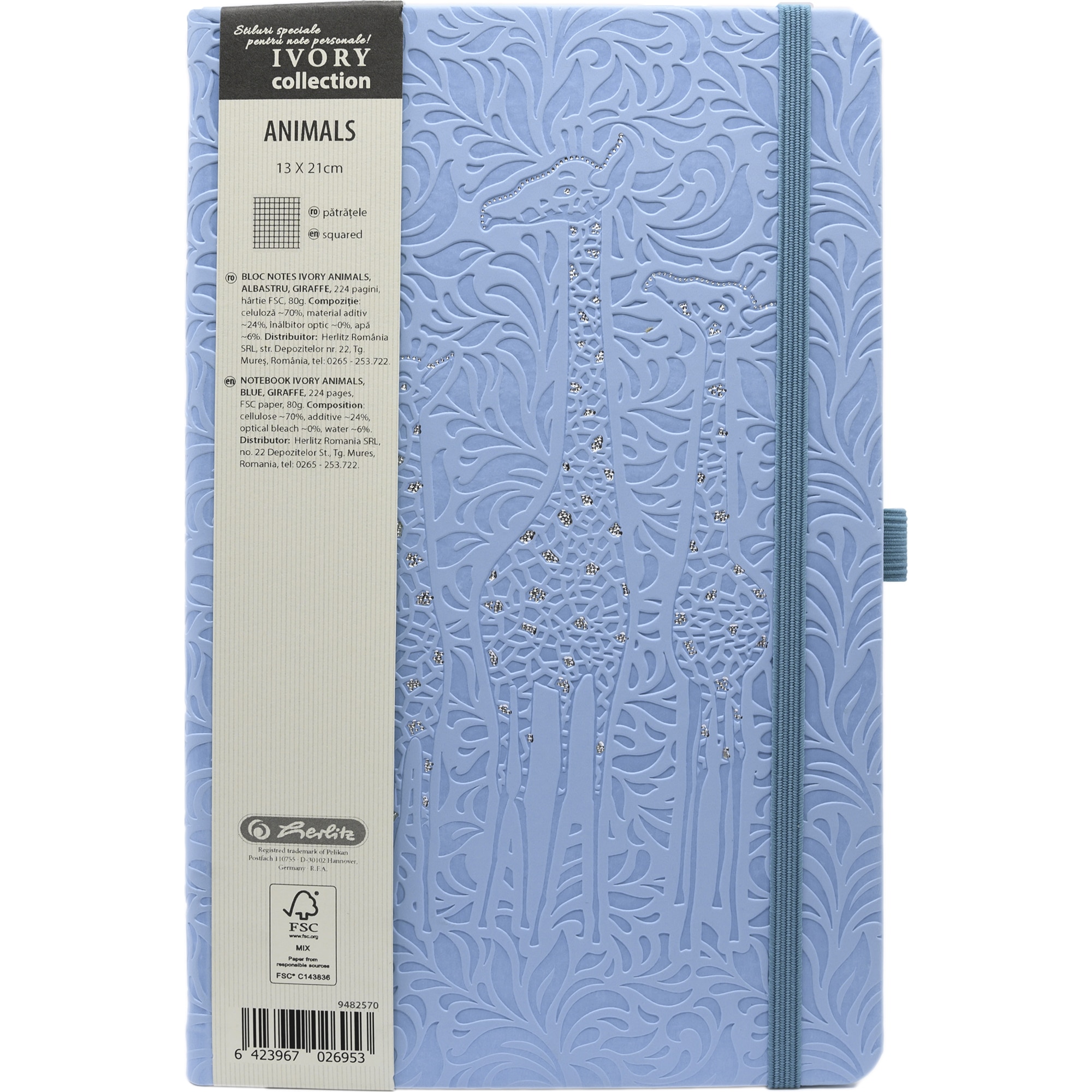 Agenda Herlitz Ivory Animals, Format A5, 13x21 cm, 224 pagini, matematica, piele sintetica, diverse motive