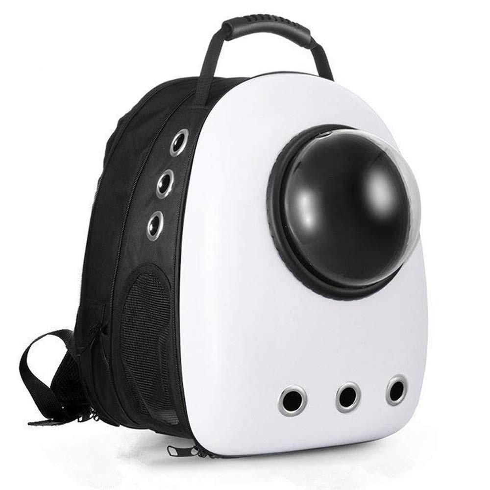 Ghiozdan Transport Boti Alb, Caini si Pisici, Capsula cu Bula Transparenta, cu maner, prindere lesa, perna sezut