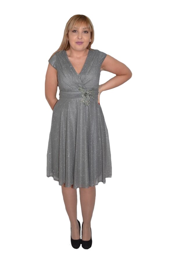 Rochie dama,eleganta Caliope ,aplicatii de margele in talie,D&J Exclussive, Gri