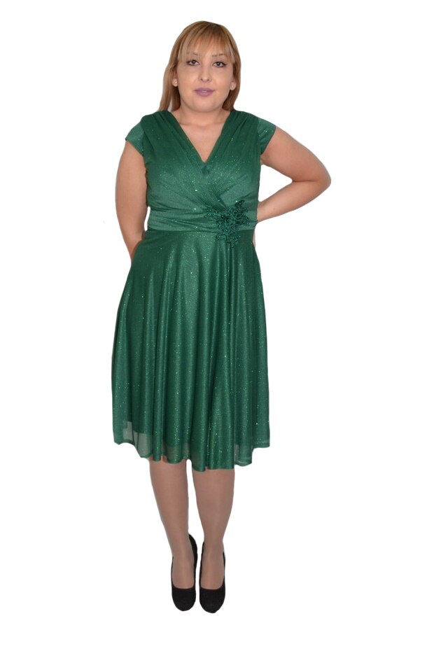 Rochie dama,eleganta Caliope ,aplicatii de margele in talie,D&J Exclussive, Verde