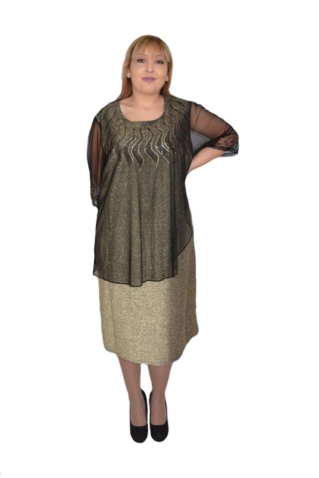 Rochie Maci cu aplicatii de strasuri ,voal deasupra pana in talie,D&J Exclussive, Auriu