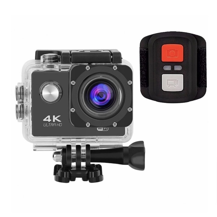 4K UltraHD sportkamera távirányítóval , WIFI 2.4G, 30m vízálló, 16MP / 12MP 4K 30FPS - Fekete