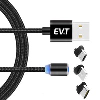 cablu de incarcare evtrend 3 in 1 usb-c micro-usb lightning conectori magnetici usb usb-c micro-usb lightning 5v 2a 1m led negru imagen 36_0_
0