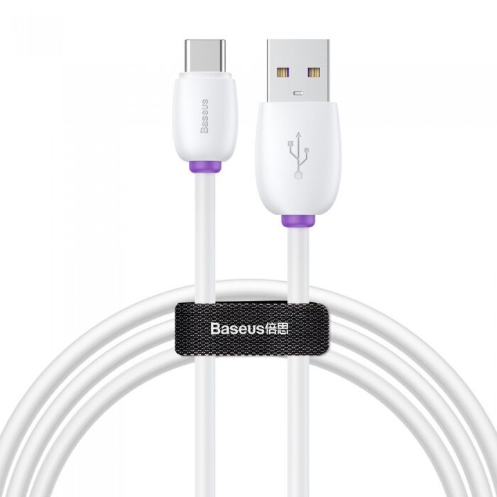 Cablu de date/incarcare Baseus, Purple Ring HW Quick Charging USB Type-C, 1M 5 A, Alb