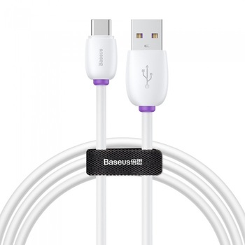 Cablu de date/incarcare Baseus, Purple Ring HW Quick Charging USB Type-C, 1M 5 A, Alb Cablu de date/incarcare Baseus, Purple Ring HW Quick Charging USB Type-C, 1M 5 A, Alb