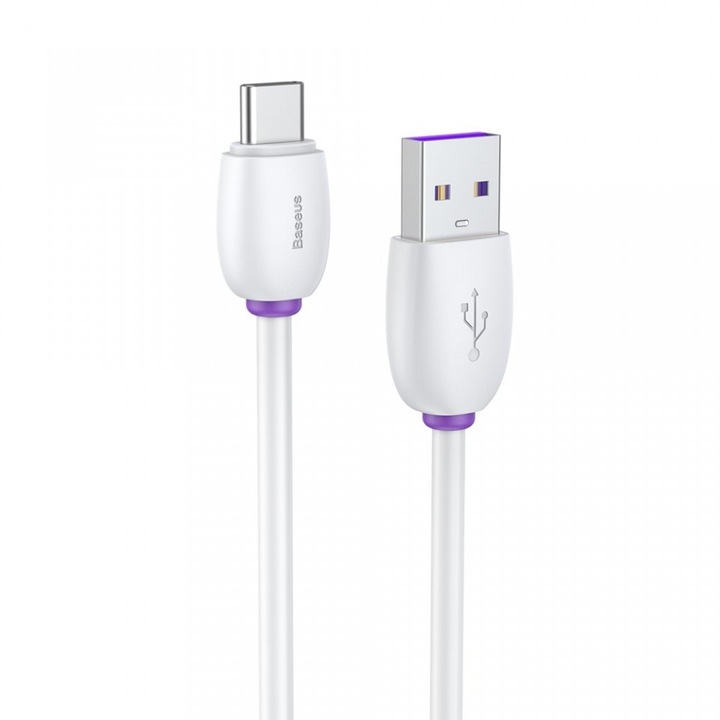 Cablu de date si incarcare, Baseus Purple Ring HW Quick Charger Usb la USB Type C 40W 1m Alb