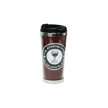 Pahar cu Capac Inox/Plastic D8-4 I'm drinking coffee, it's too early for wine, 400ml Pahar cu Capac Inox/Plastic D8-4 I'm drinking coffee, it's too early for wine, 400ml