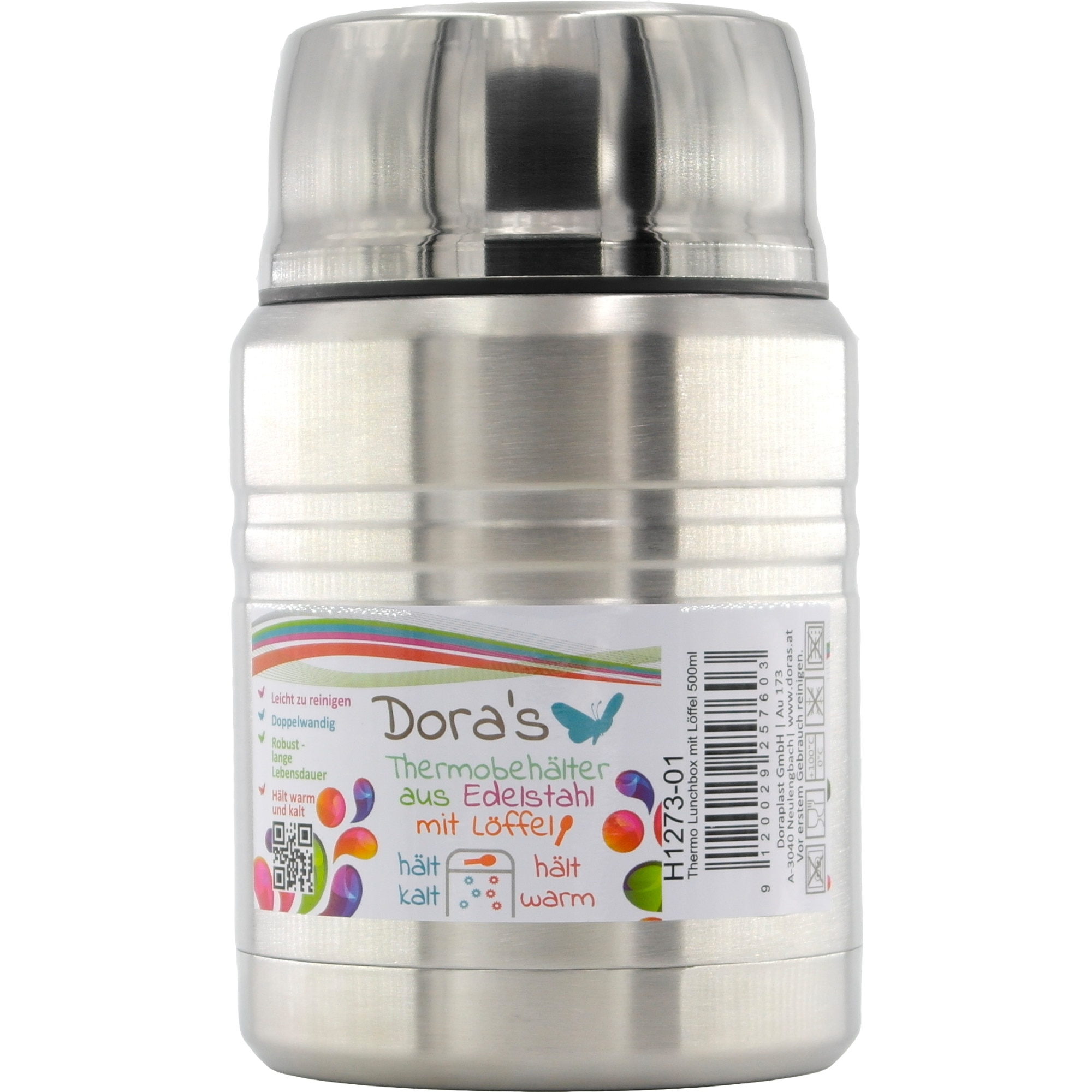 Termos Dora pentru mancare cu lingura, metalic, inox, 500 ml