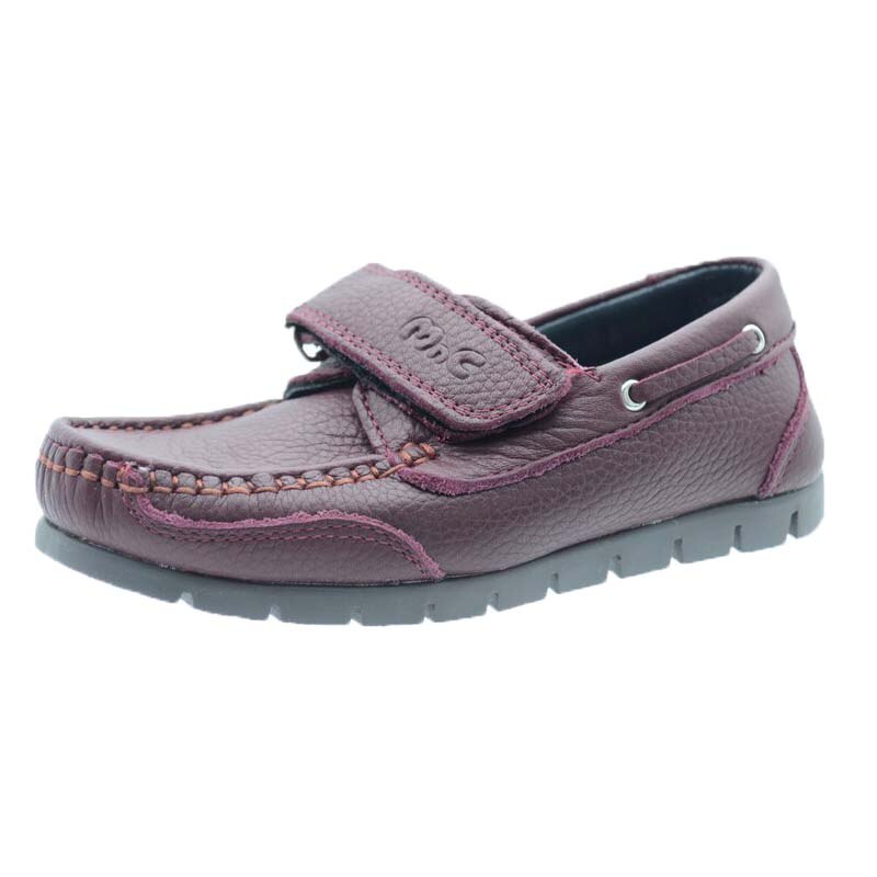 Mocasini din piele pentru baieti NN, inchidere velcro, Visiniu