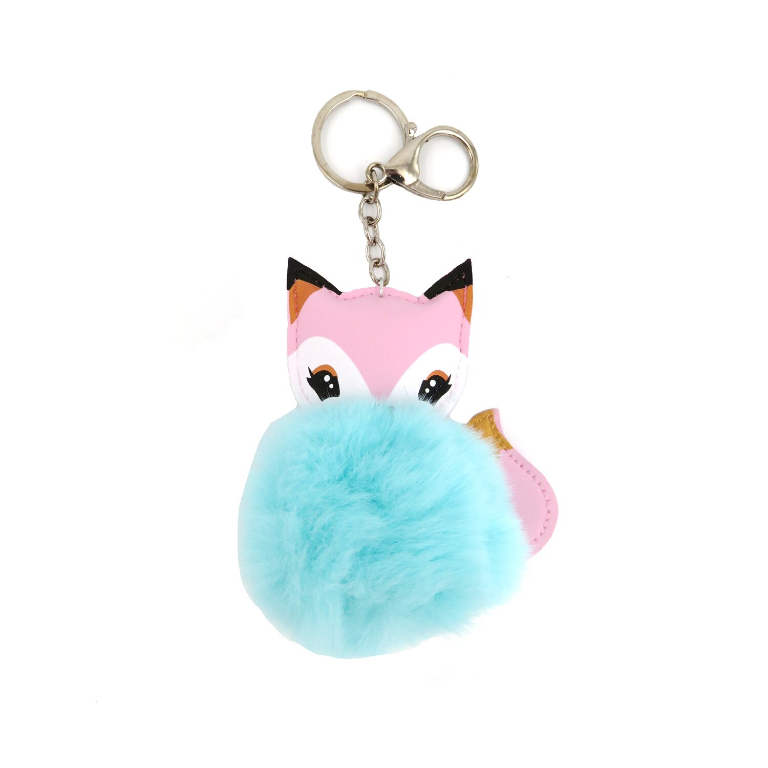 Breloc din puf, vulpe, turcoaz