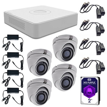 Set sistem supraveghere video 4 camere 5MP interior/exterior Hikvision, 4K UltraHD + HDD 2TB cu accesorii montaj incluse Set sistem supraveghere video 4 camere 5MP interior/exterior Hikvision, 4K UltraHD + HDD 2TB cu accesorii montaj incluse
